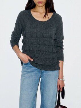 J.Crew Grey Ruffle Sweater